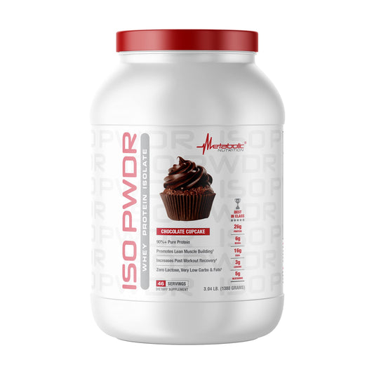 Metabolic Nutrition ISO PWDR bottle with chocolate cupcake flavor for fast post-workout protein