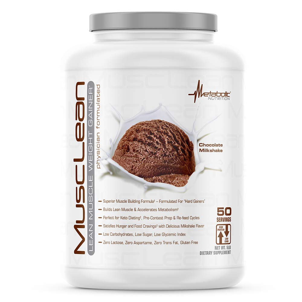 Metabolic Nutrition Musclean chocolate shake in a glass, a rich high-protein keto option.