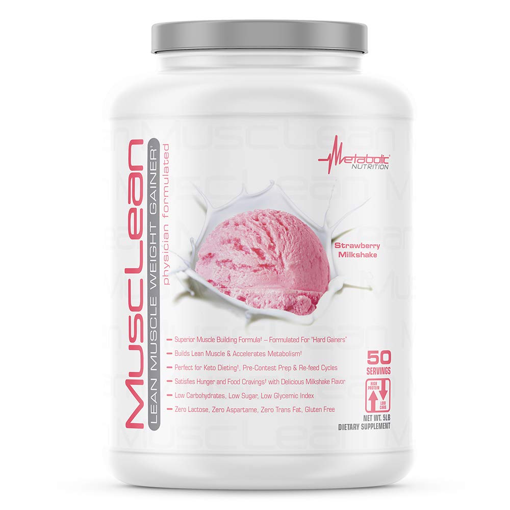 Metabolic Nutrition Musclean strawberry tub with high-protein keto formula for muscle support