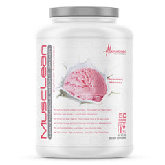 Metabolic Nutrition Musclean strawberry tub with high-protein keto formula for muscle support