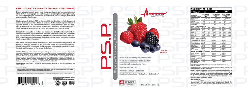 Metabolic Nutrition PSP preworkout scoop enables precise, consistent dosing.