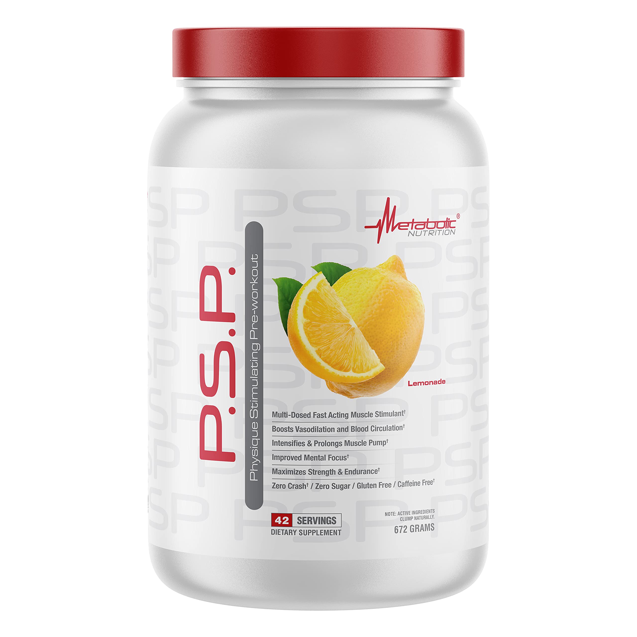 Metabolic Nutrition PSP Physique Stimulating PreWorkout tub front showing zero sugar formula