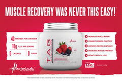 Metabolic Nutrition TAG dissolving powder mixed in water for quicker absorption.