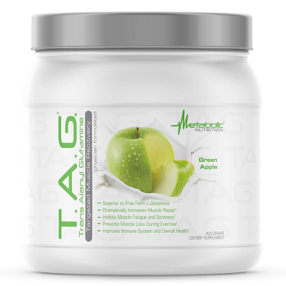 Metabolic Nutrition TAG trans Alanyl Glutamine powder bottle promoting recovery support.