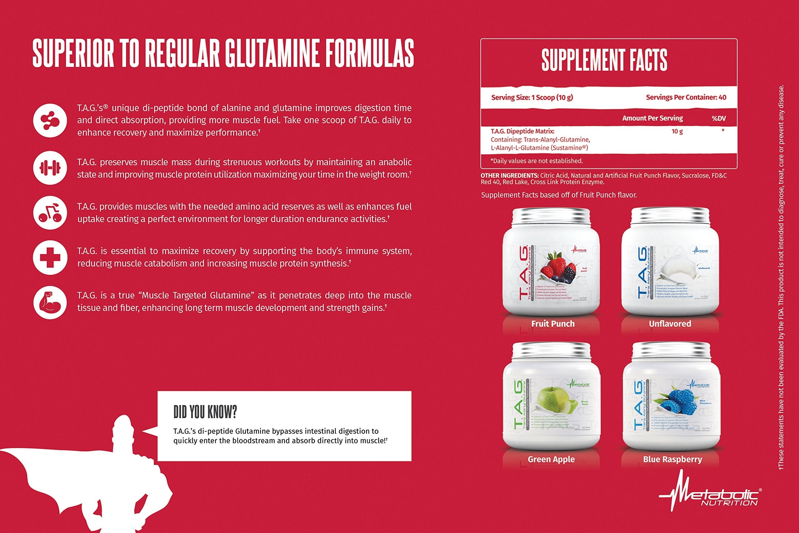 Unflavored TAG powder from Metabolic Nutrition shown for versatile mixing.