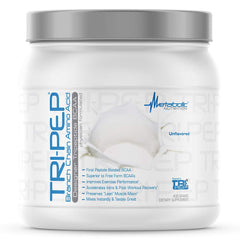 Metabolic Nutrition Tri-Pep bottle pouring powder for post-workout recovery