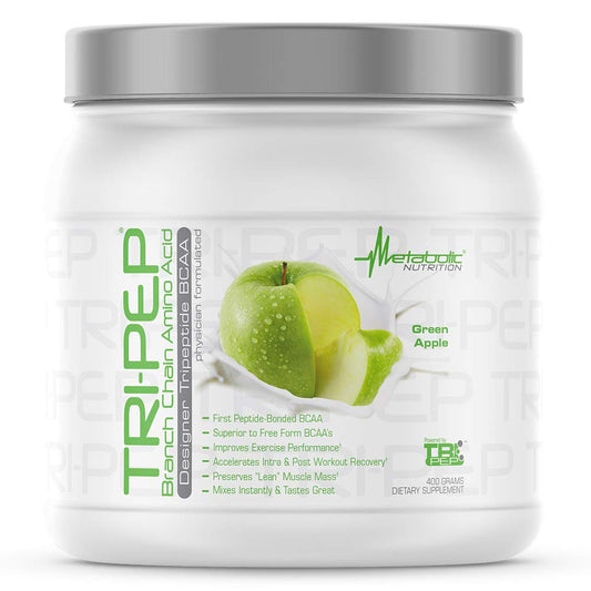 Metabolic Nutrition TriPep green apple tub ready for post-workout recovery