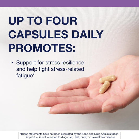Metagenics Adreset capsules in bottle showing convenient daily use.