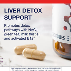 Closeup of Metagenics AdvaClear capsules, small and vegan for easy daily use.