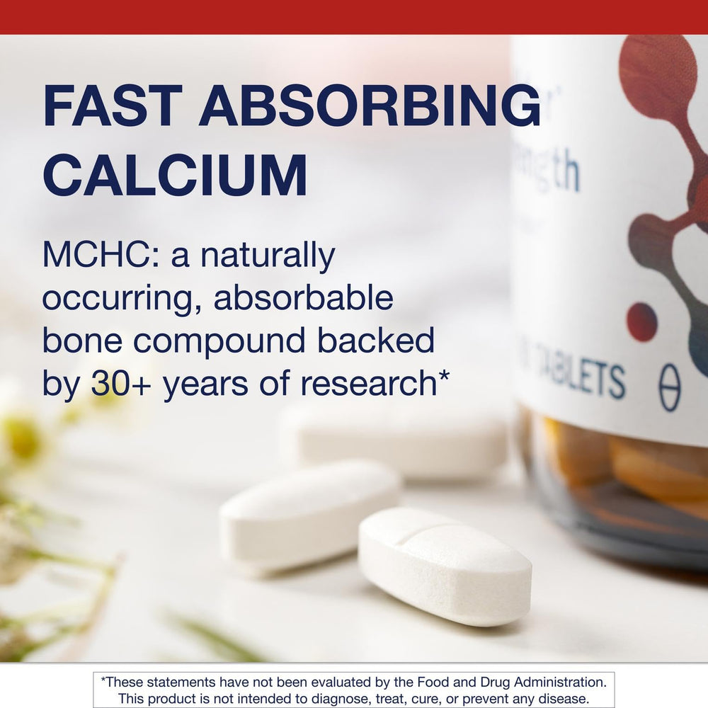 Metagenics Bone Builder Extra Strength bottle beside serving directions showing a 3-tablet dose.