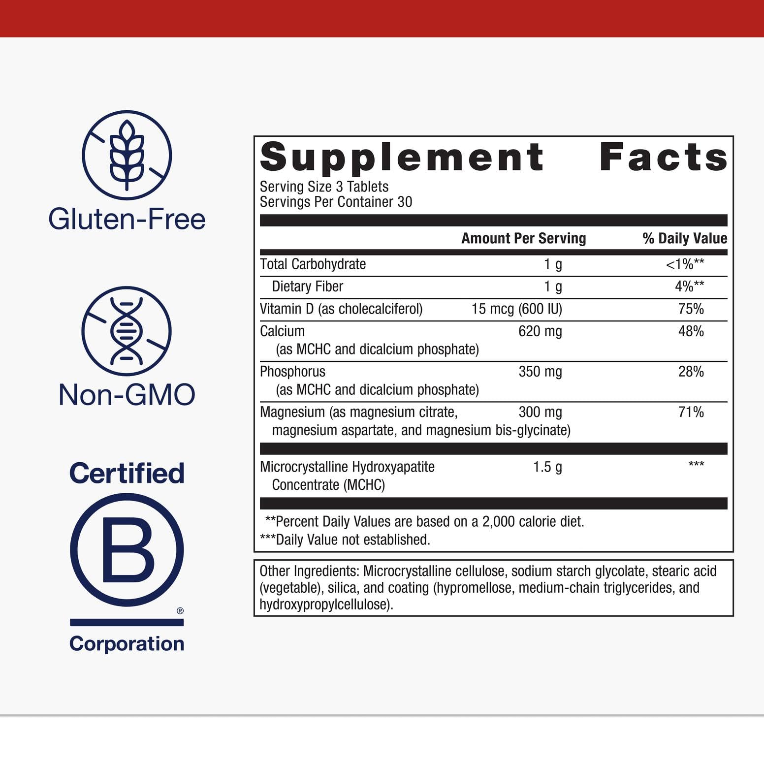 Metagenics Bone Builder ingredients label with MCHC and minerals detail