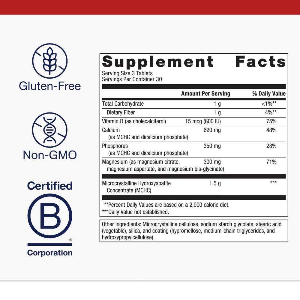 Metagenics Bone Builder ingredients label with MCHC and minerals detail