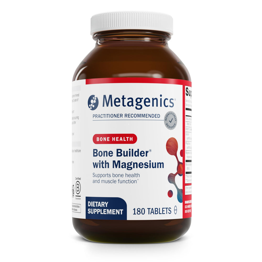 Metagenics Bone Builder magnesium bottle front supports daily bone wellness and easy supplementation.