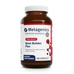 Metagenics Bone Builder Plus bottle with capsules for daily bone support.