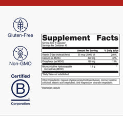 Metagenics Bone Builder Plus vitamin D3 2000 IU image illustrating vitamin D3 content for calcium uptake.