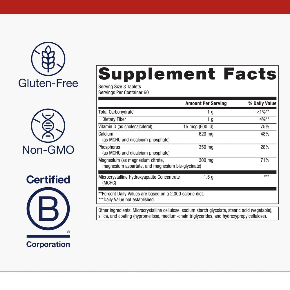 Metagenics Bone Builder bottle label highlights non-GMO and gluten-free features.