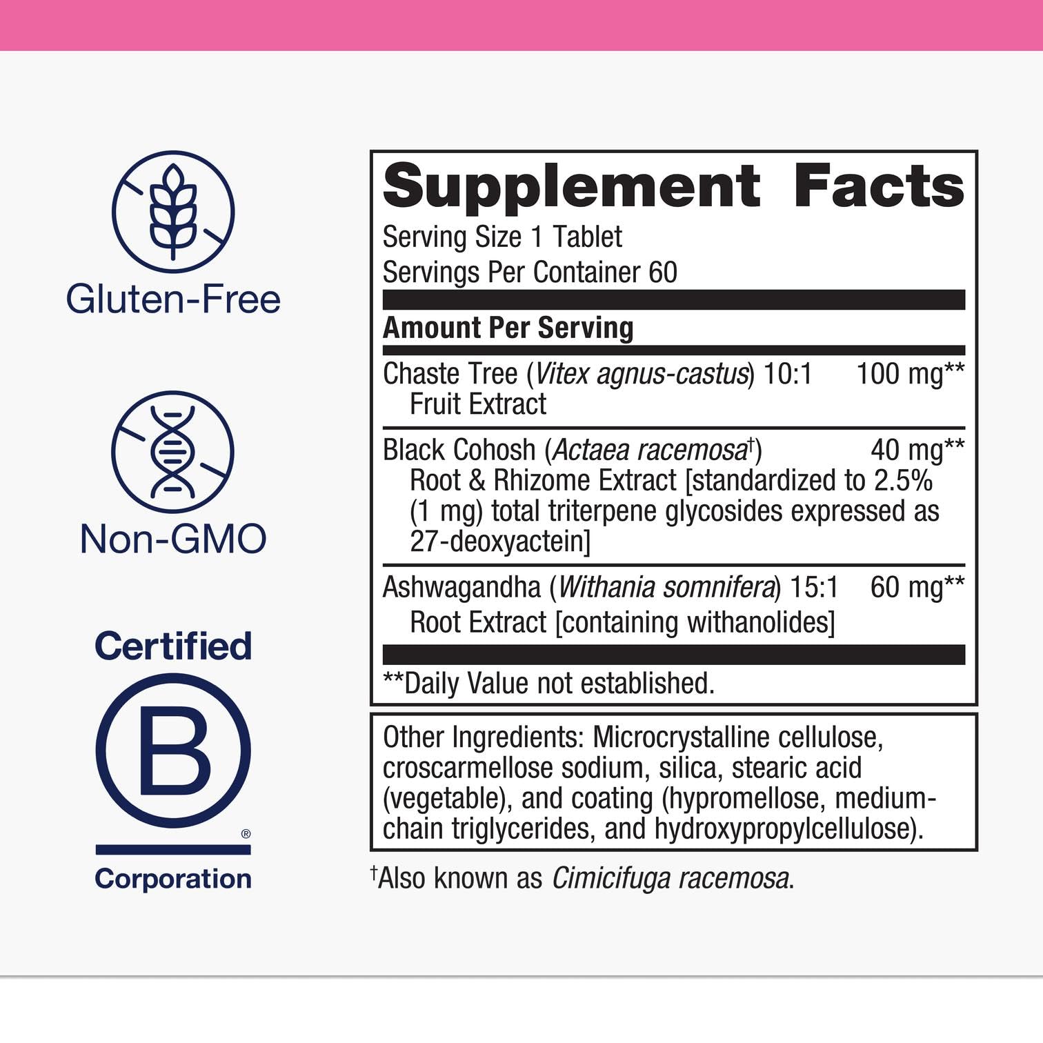 Metagenics Chasteberry Plus packaging displayed for convenient, non-GMO supplement use.