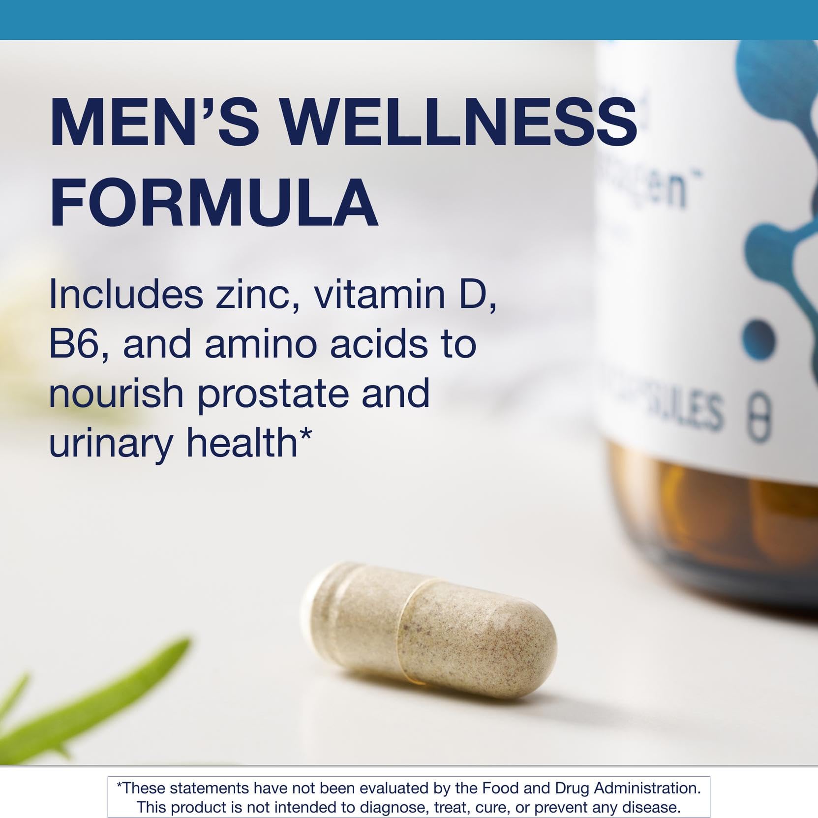 Metagenics Prostagen bottle section highlighting saw palmetto visual for prostate support