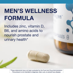 Metagenics Prostagen bottle section highlighting saw palmetto visual for prostate support