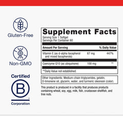 Metagenics CoQ10 ST-100 ingredient panel with vitamin E and tocopherols for antioxidant support.