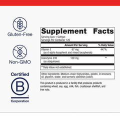Metagenics CoQ10 ST-100 non-GMO and gluten-free claim on packaging.