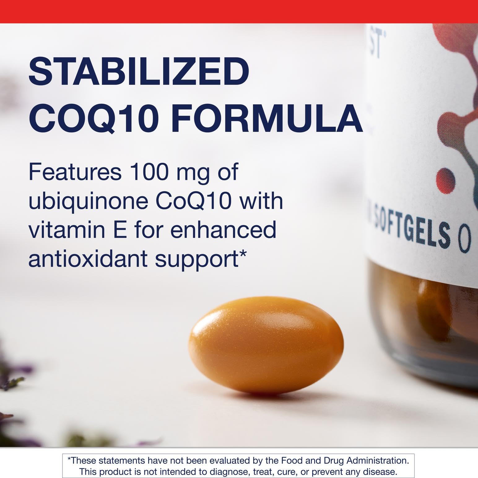 Metagenics CoQ10 ST-100 packaging highlighting non-GMO, gluten-free, soy-free formulation.