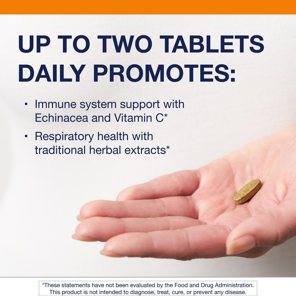 Close-up of Metagenics Echinacea Synergy tablets in vegetarian formula