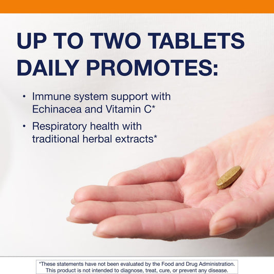 Close-up of Metagenics Echinacea Synergy tablets in vegetarian formula