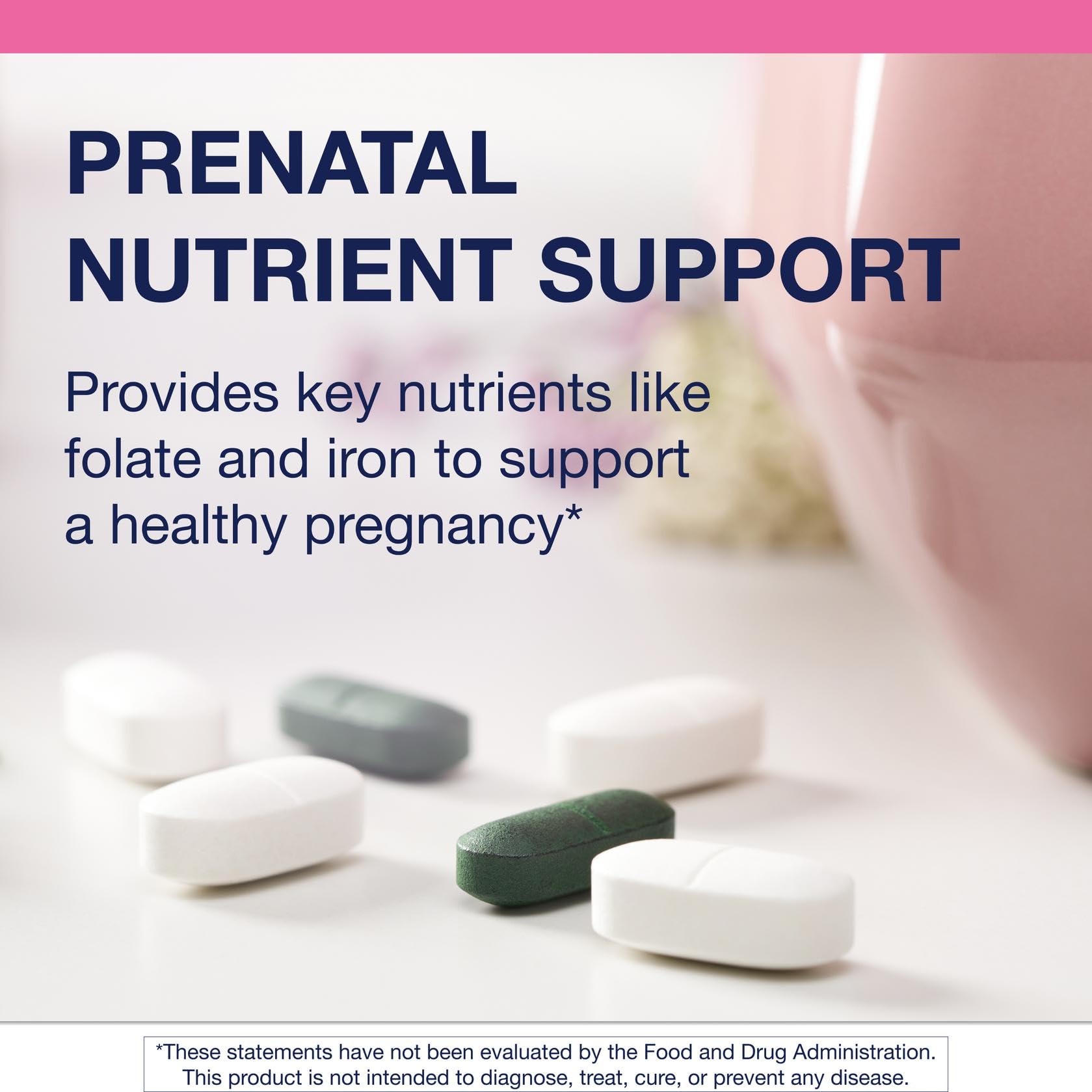 Metagenics Fem Prenatal dispensing illustration demonstrates simple daily dosing for expectant parents