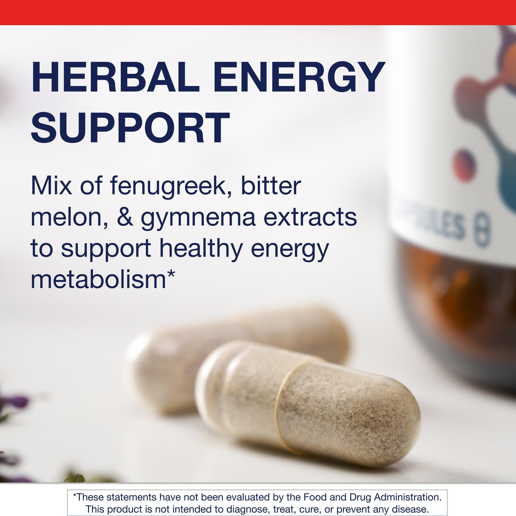 Bottle beside glass of water to illustrate convenient daily metabolism support.