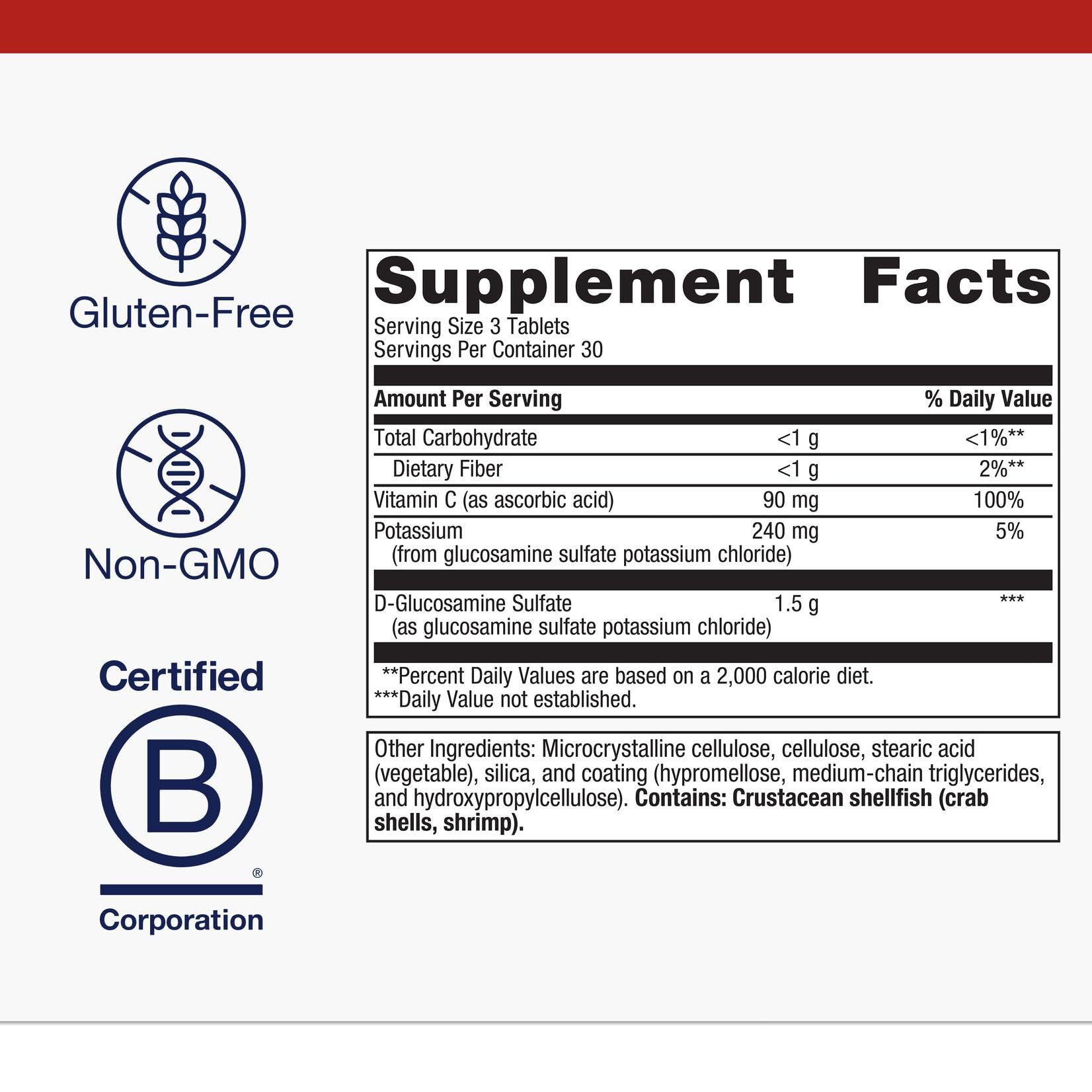 Metagenics Glucosamine Sulfate nutrition facts panel showing 1500 mg.