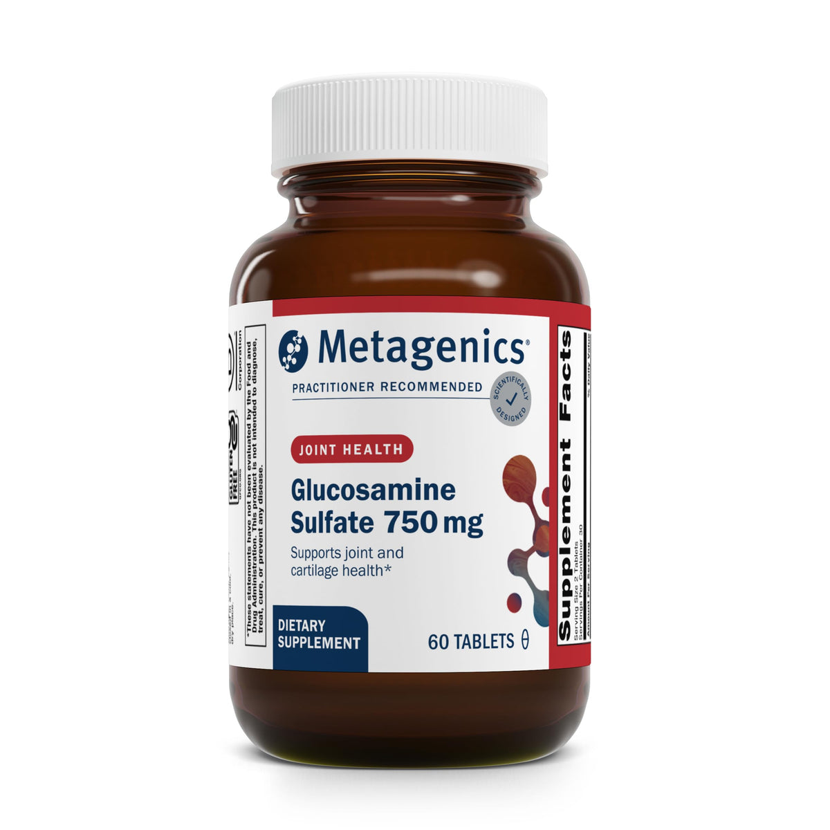 Metagenics Glucosamine Sulfate tablets bottle highlighting joint support.