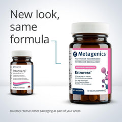 Metagenics HerWellness Estrovera ingredients panel emphasizes plant-based formula