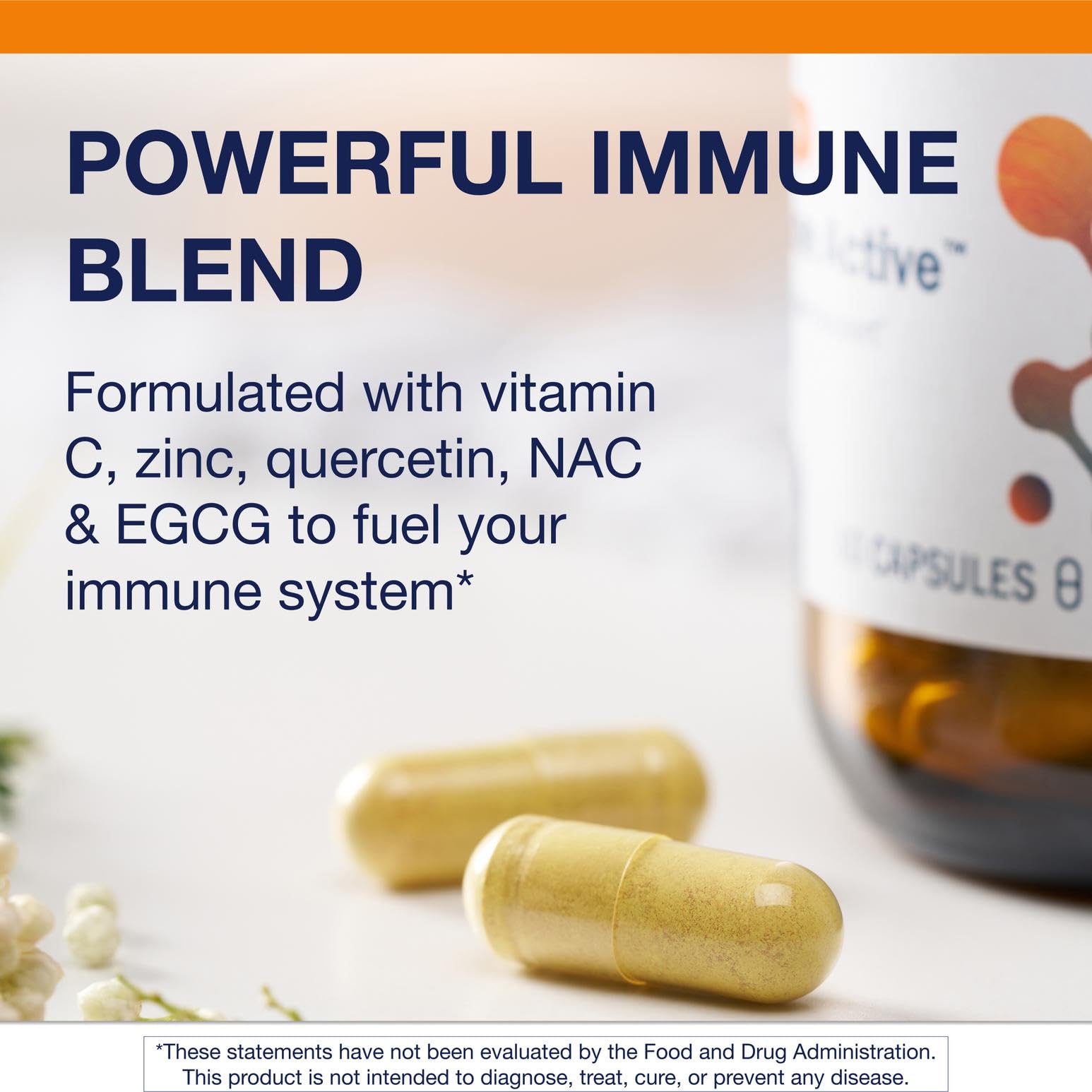 Ingredient snapshot of Metagenics Immune Active showing NAC, EGCG, and quercetin benefits.