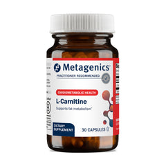 Metagenics L-Carnitine 500 mg bottle — convenient energy support for daily vitality.