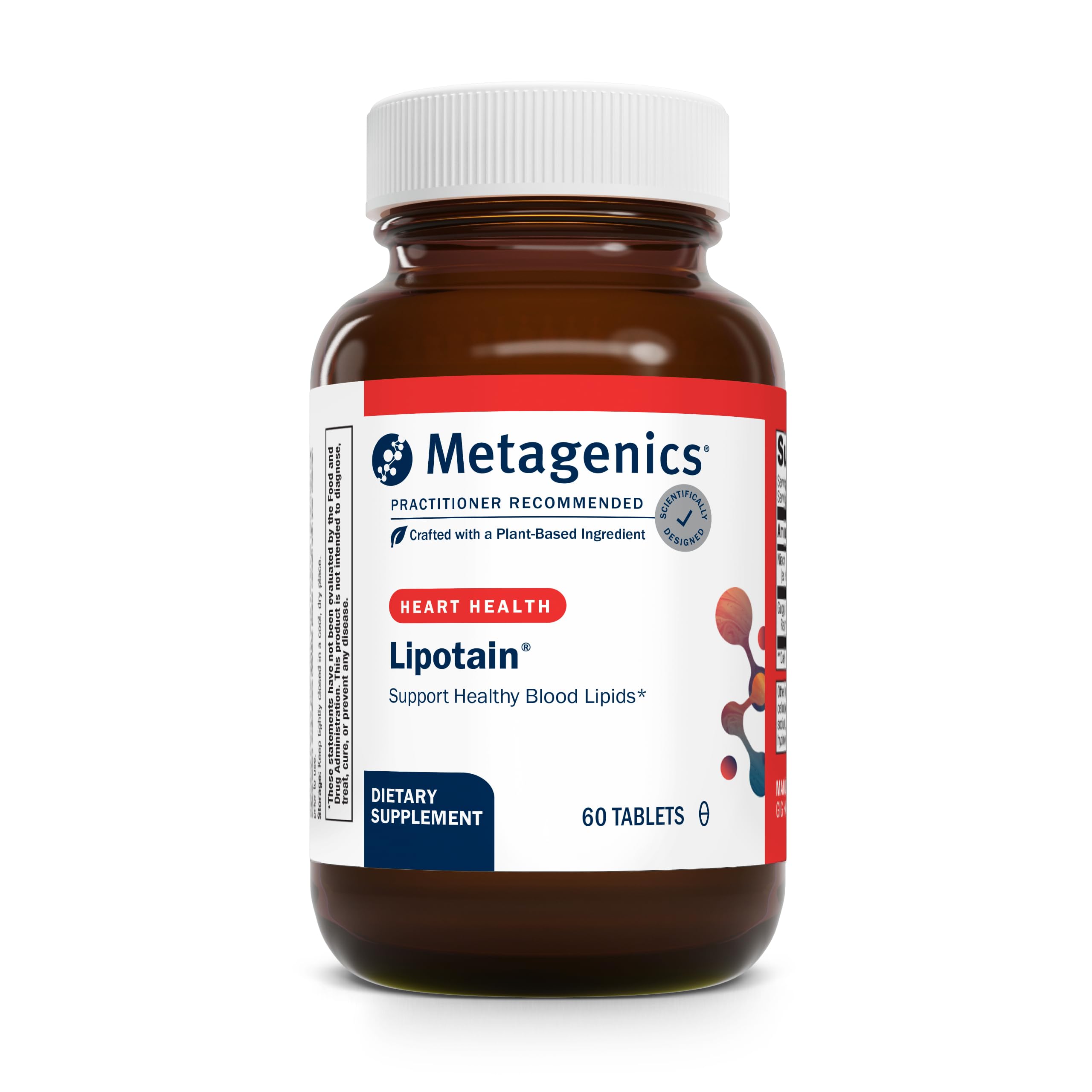 Metagenics Lipotain bottle front highlights non-flush niacin for lipids support