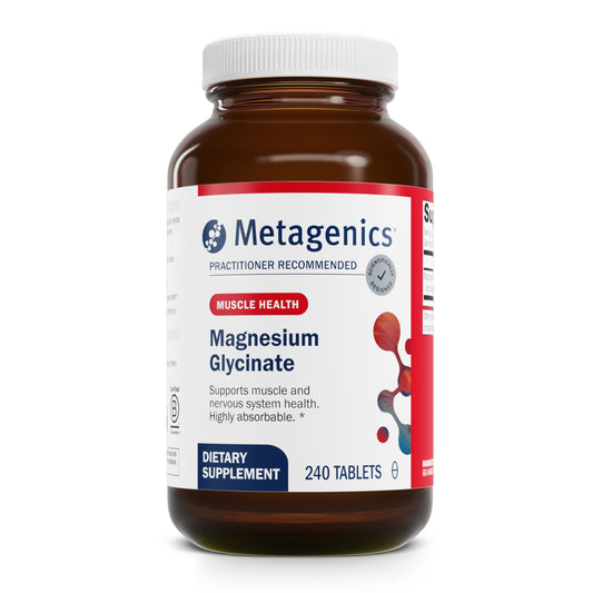 Metagenics Magnesium Glycinate bottle front for high-absorption daily support