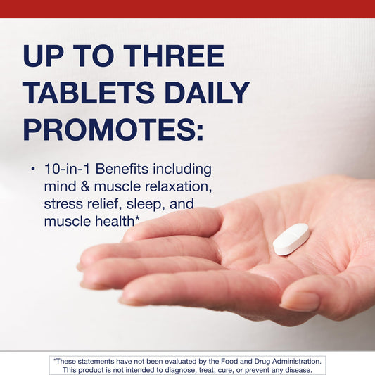 Metagenics Magnesium Glycinate tablet closeup – gentle on stomach and fast absorption.