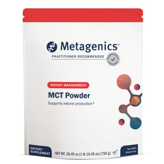 Metagenics MCT Powder bottle with scoop for steady energy support.