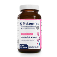 Metagenics Meta Indole-3-Carbinol bottle showing estrogen support