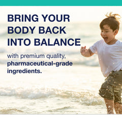 Metagenics MetaKids nutrition label showing non-GMO and gluten-free claims.