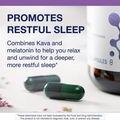 Metagenics MetaSleep bottle with kava root illustrates calming ingredients