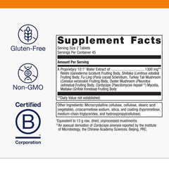 Metagenics Mycotaki B Corp certification label on packaging signaling quality.