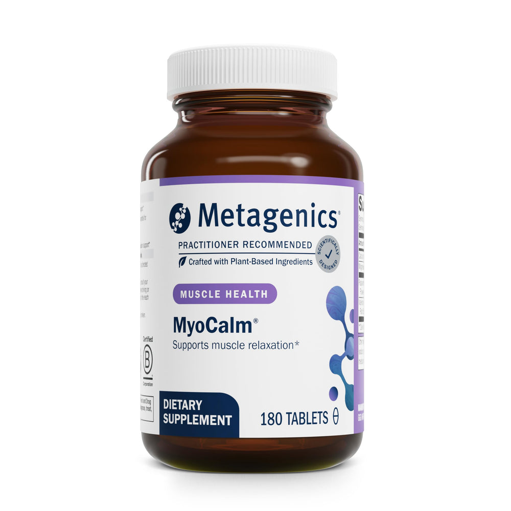 Metagenics MyoCalm bottle front view showing calcium and magnesium support