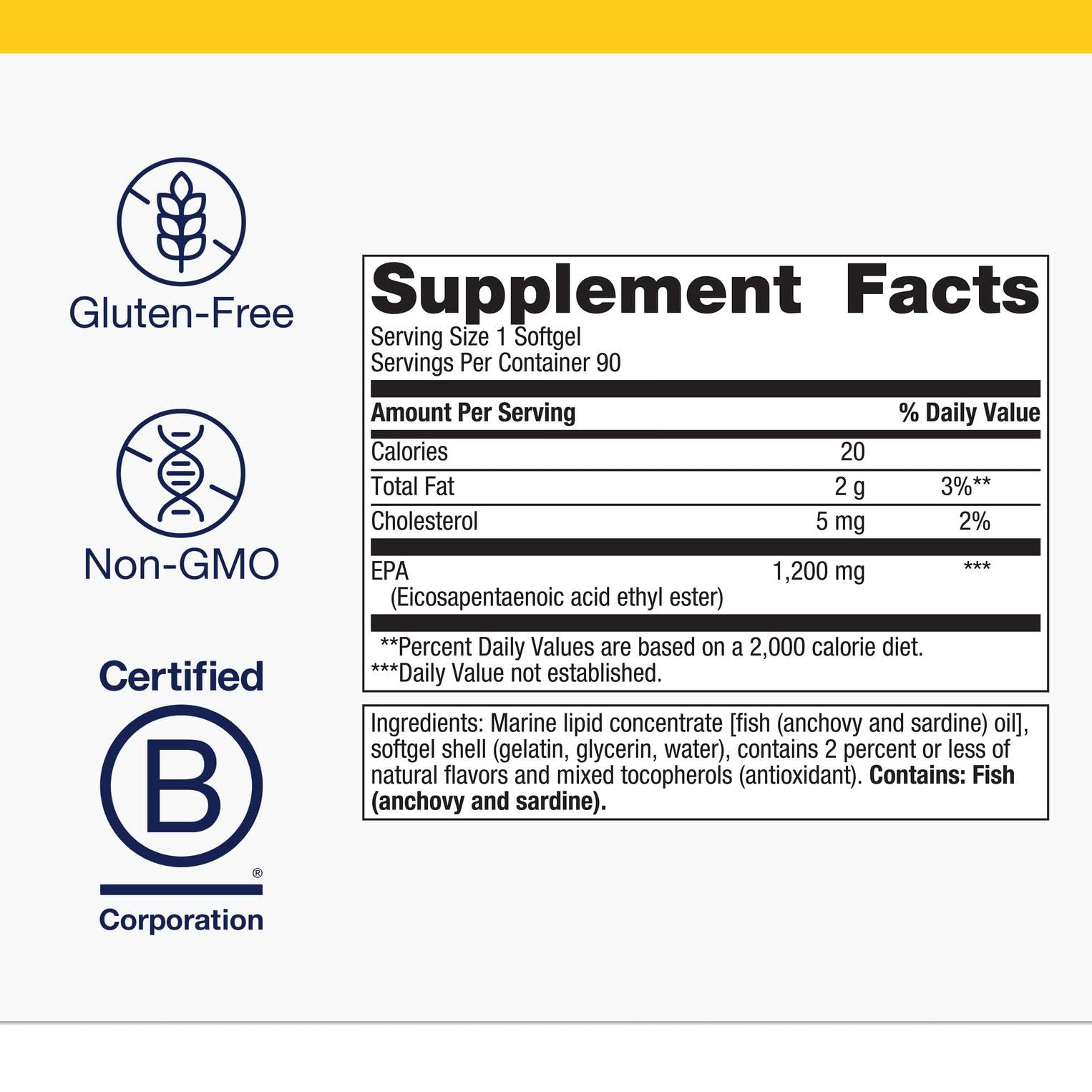 Third-party testing label on Metagenics OmegaGenics EPA 1200 bottle