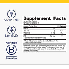 Third-party testing label on Metagenics OmegaGenics EPA 1200 bottle