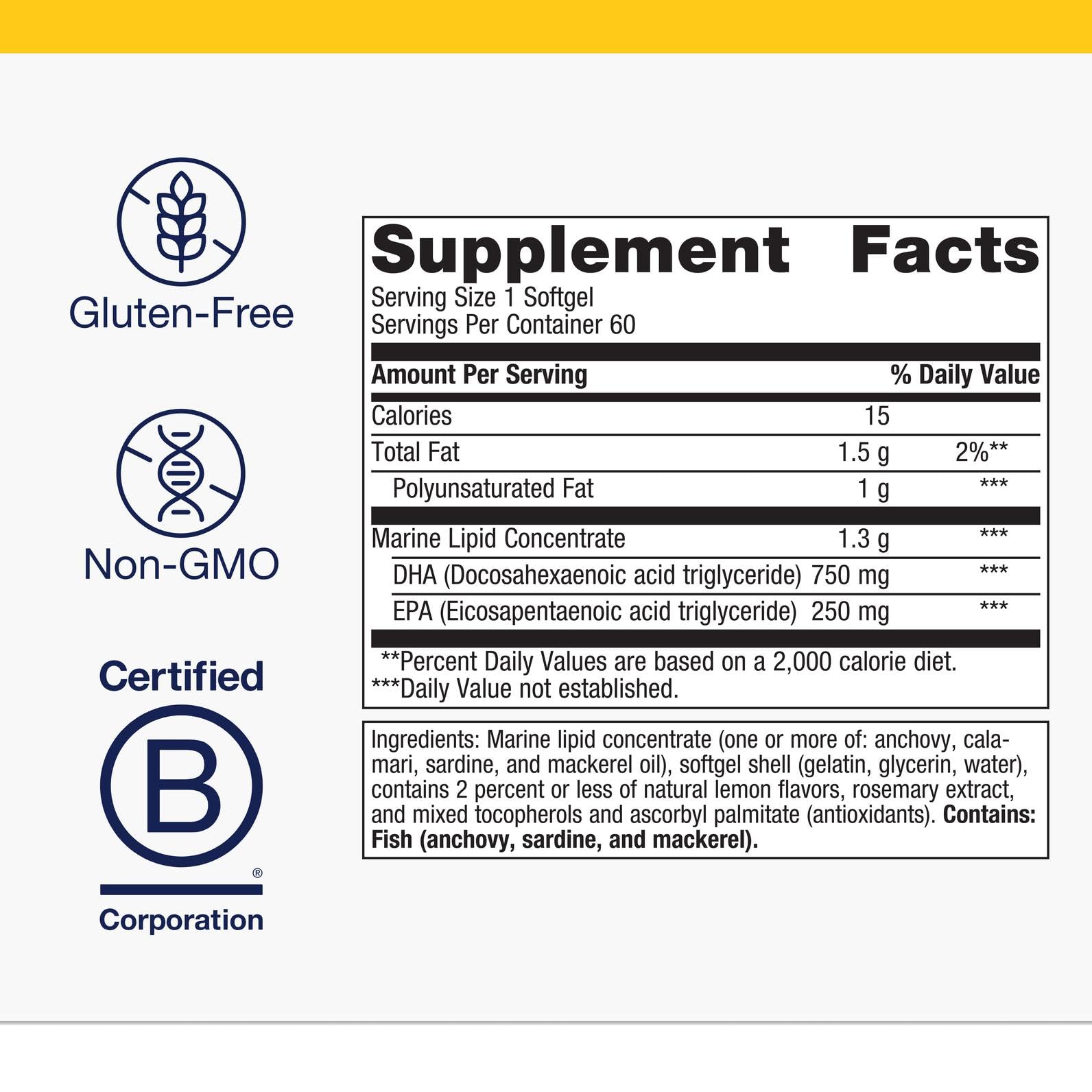 Label close-up of Metagenics OmegaGenics Neuro with sustainability focus
