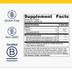 Label close-up of Metagenics OmegaGenics Neuro with sustainability focus