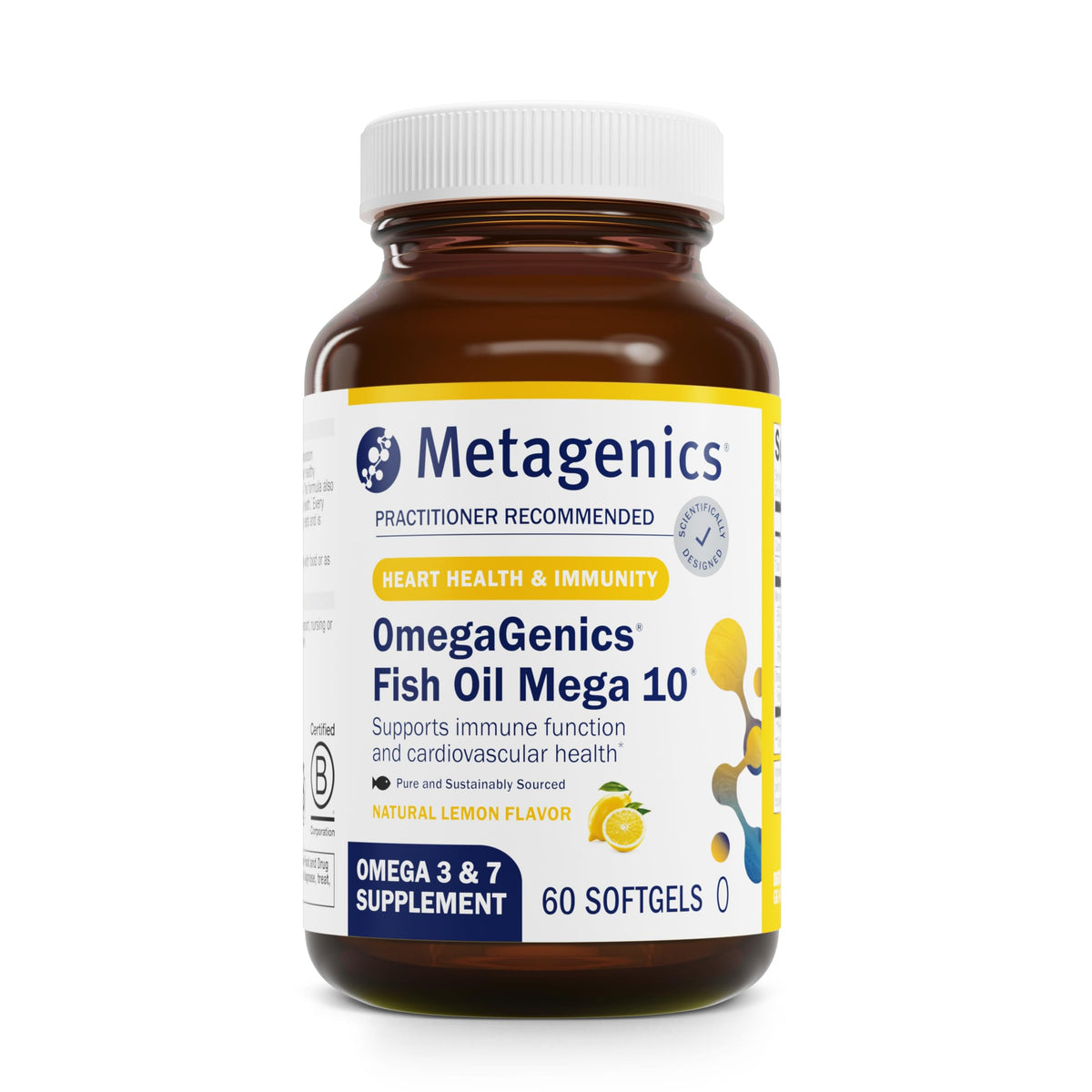 Metagenics OmegaGenics Mega 10 bottle with sustainable omega blend for daily use