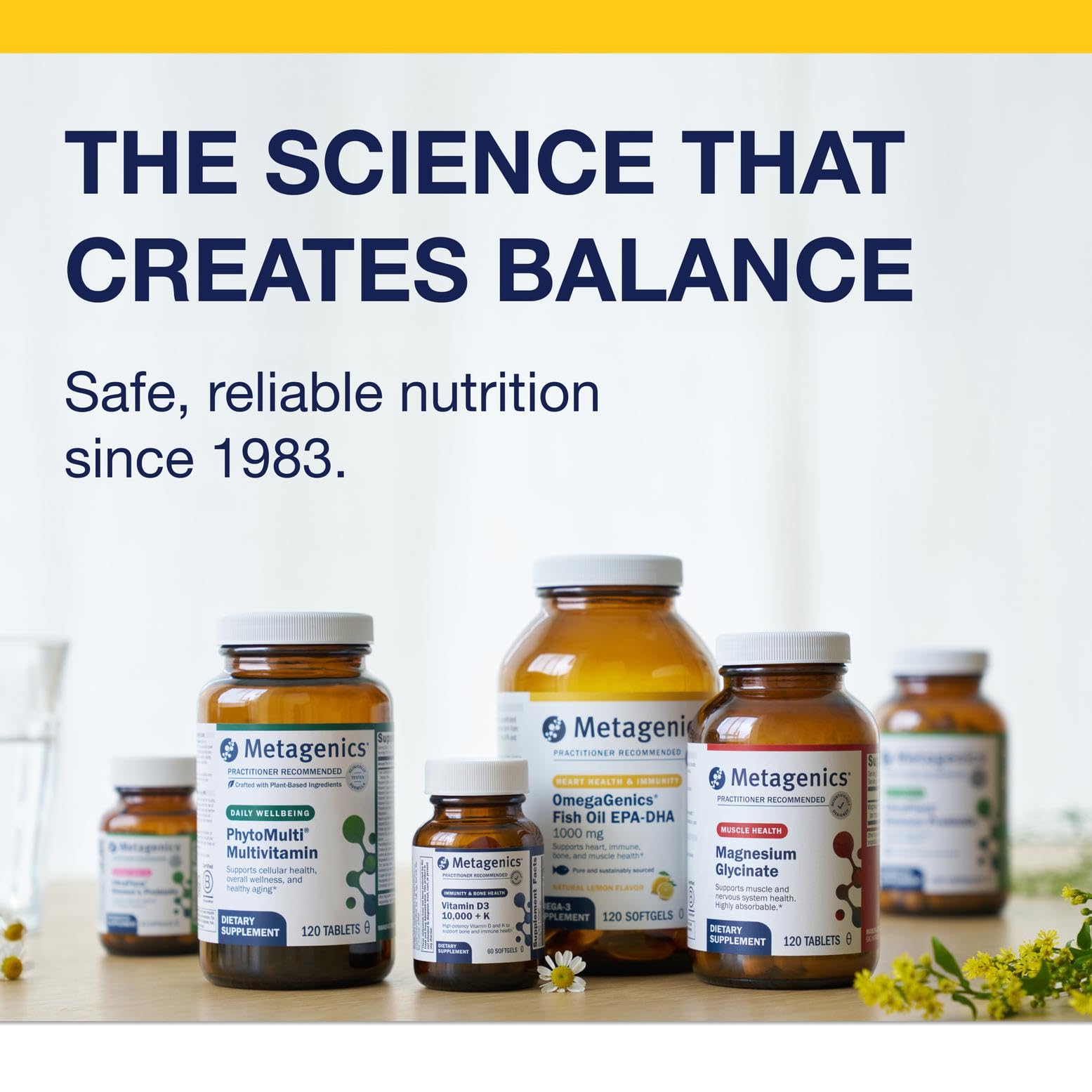 Metagenics OmegaGenics Mega 10 capsules in a daily wellness setup